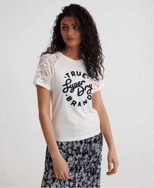 Superdry Summer Lace Raglan Női Pólók Fehér | TVGQL4093